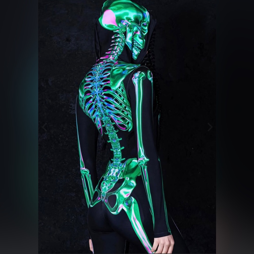 Devils Walking emerald skeleton catsuit costume - Picture 2 of 3